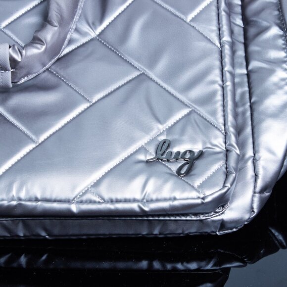 Lug Drifter Quilted Silver Tote Bag With Double Zipper Closure & Multi-Pockets - Picture 11 of 12